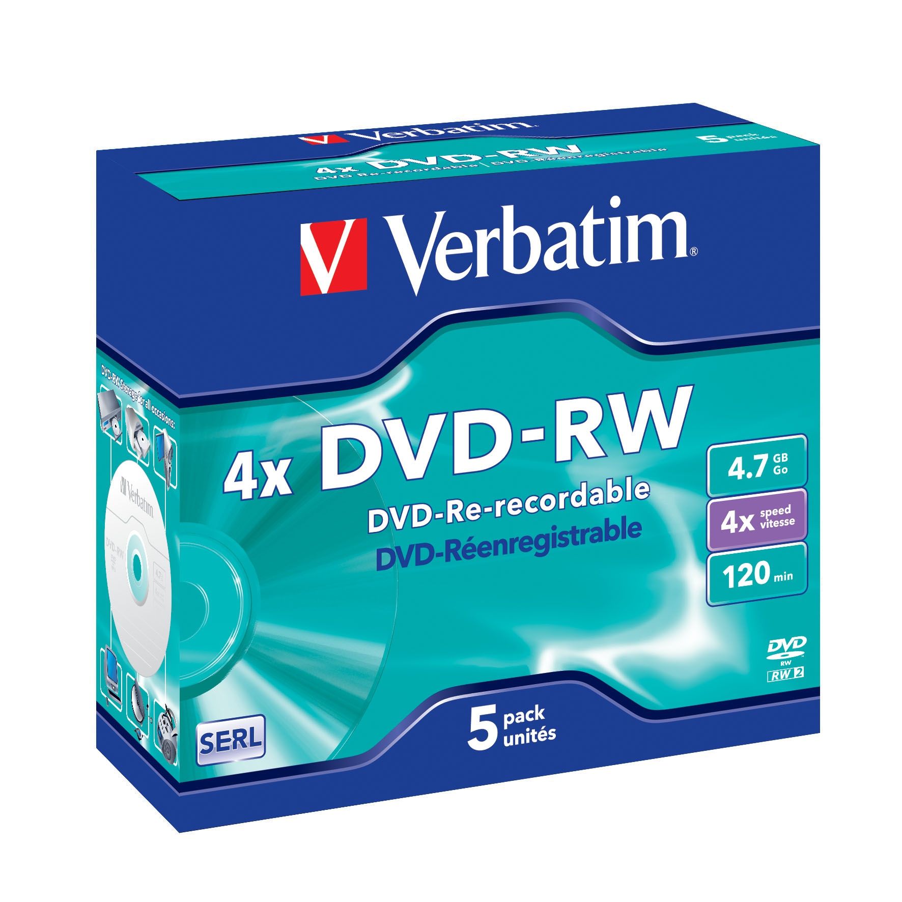 Verbatim DVD-RW Jewel 4.7GB 4x 5 Pack