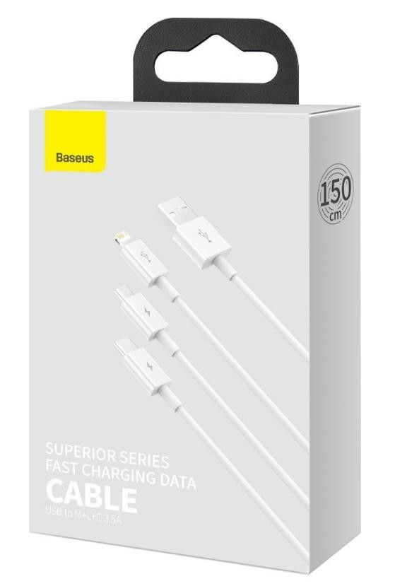 Baseus USB-A 3-in-1 Cable 1.5m White