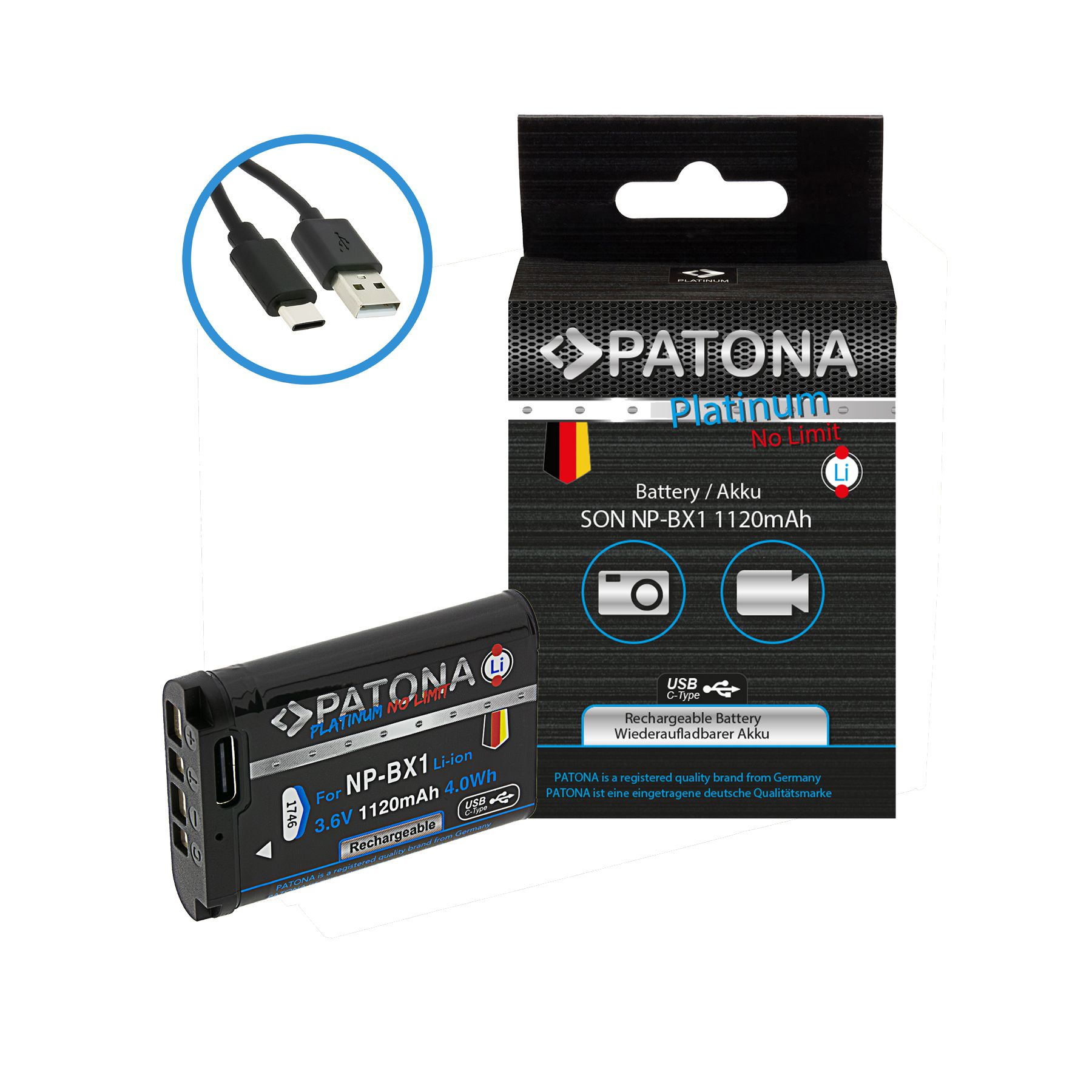 Patona Platinum Akku Sony BX1 USB-C
