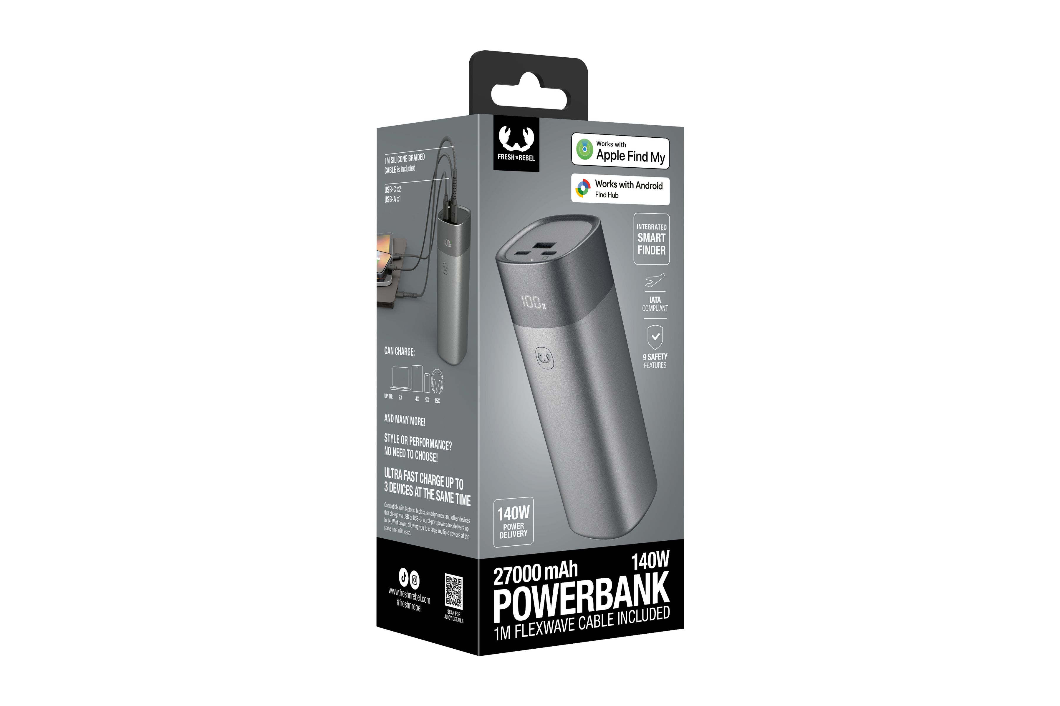 Fresh 'n Rebel Powerbank 27000 mAh Grey