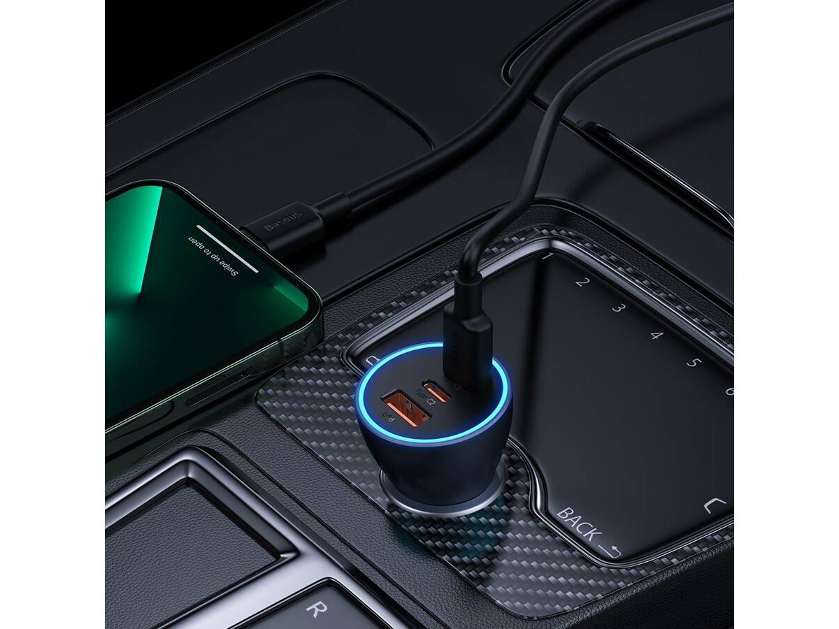 Baseus Triple Car Charger 65W Dark Gray