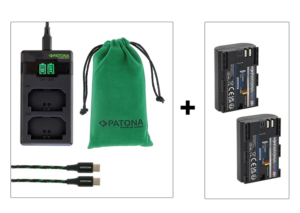 Patona LP-E6P Fast Charger+2 Akkus Kit