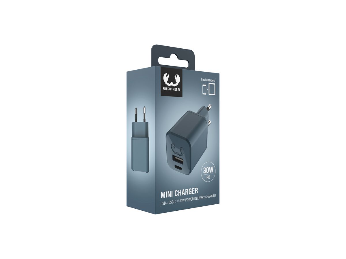 Fresh'N Rebel Mini Charger USB-C + A PD Dive Blue 30W
