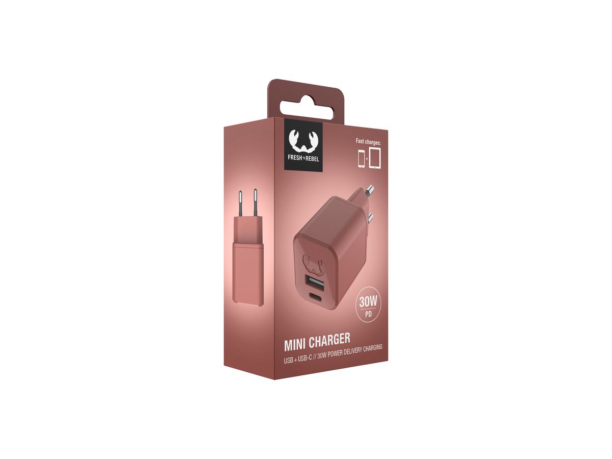 Fresh'N Rebel Mini Charger USB-C + A PD Safari Red 30W