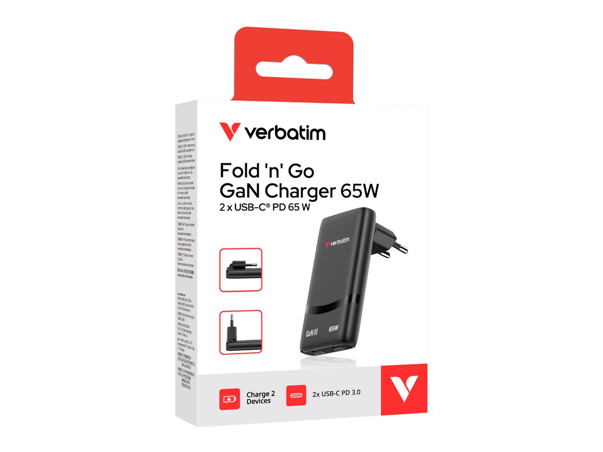 Verbatim Fold n Go GaN Charger 65W Black