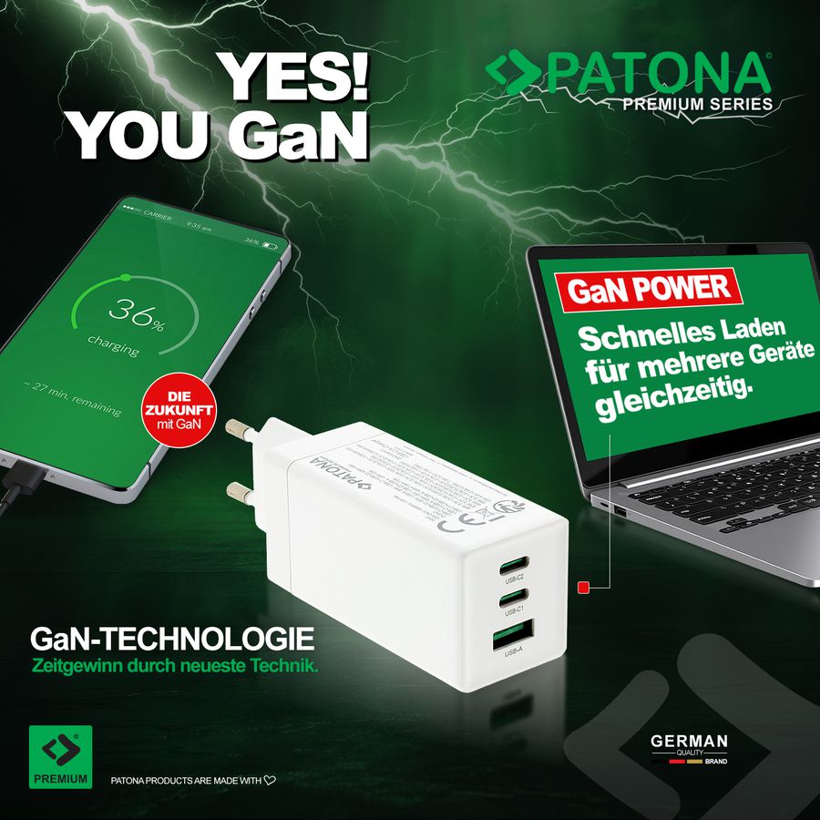 Patona GaN PD 100W 2xUSB-C 1xUSB-A white