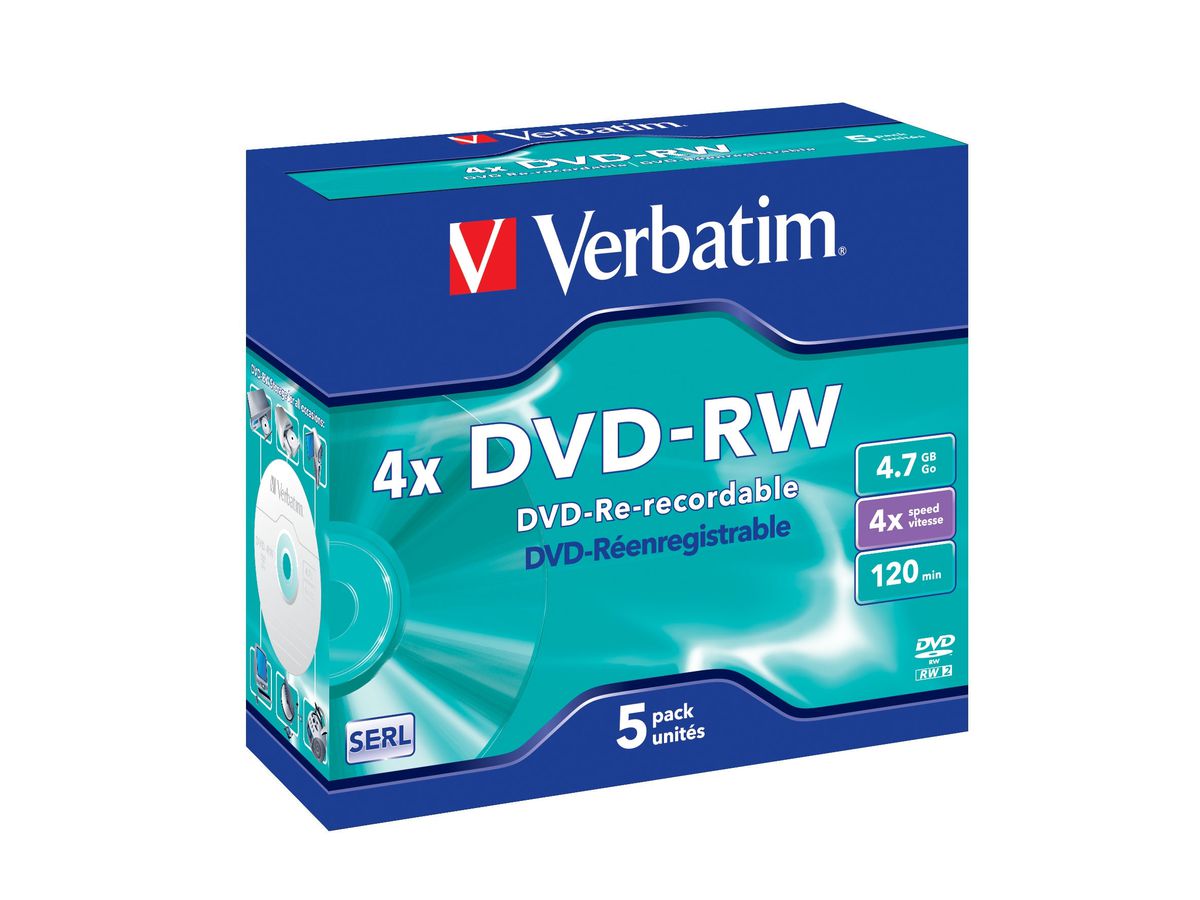 Verbatim DVD-RW Jewel 4.7GB 4x 5 Pack