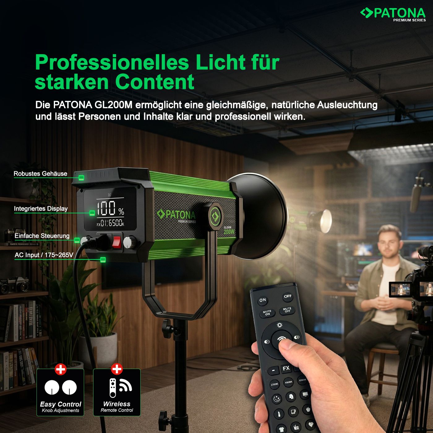 Patona Bi-Color COB LED Studiolicht 200W