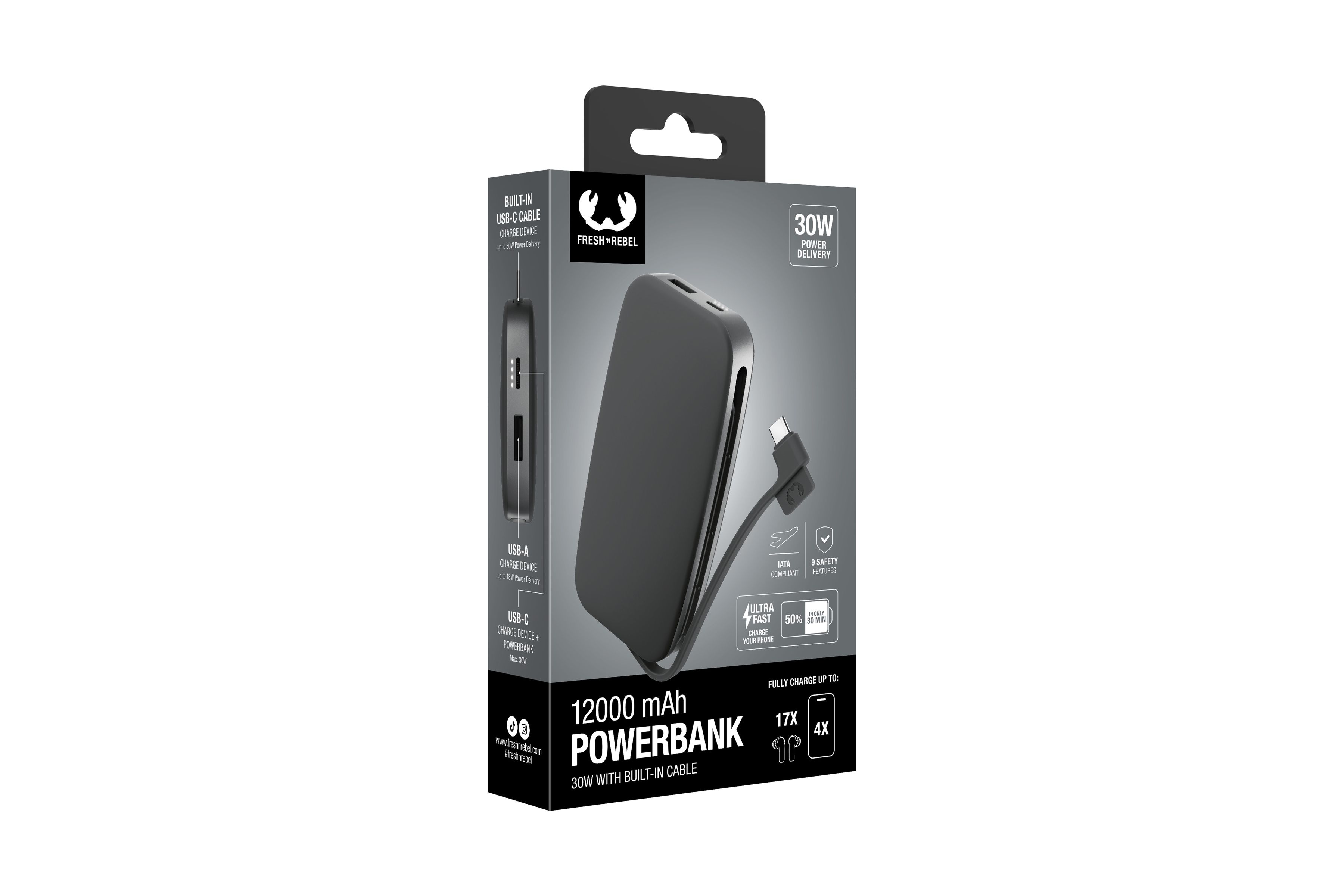 Fresh 'n Rebel Powerbank 12000 mAh Grey