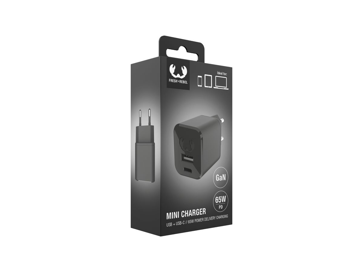 Fresh'N Rebel Mini Charger USB-C + A Storm Grey 65W