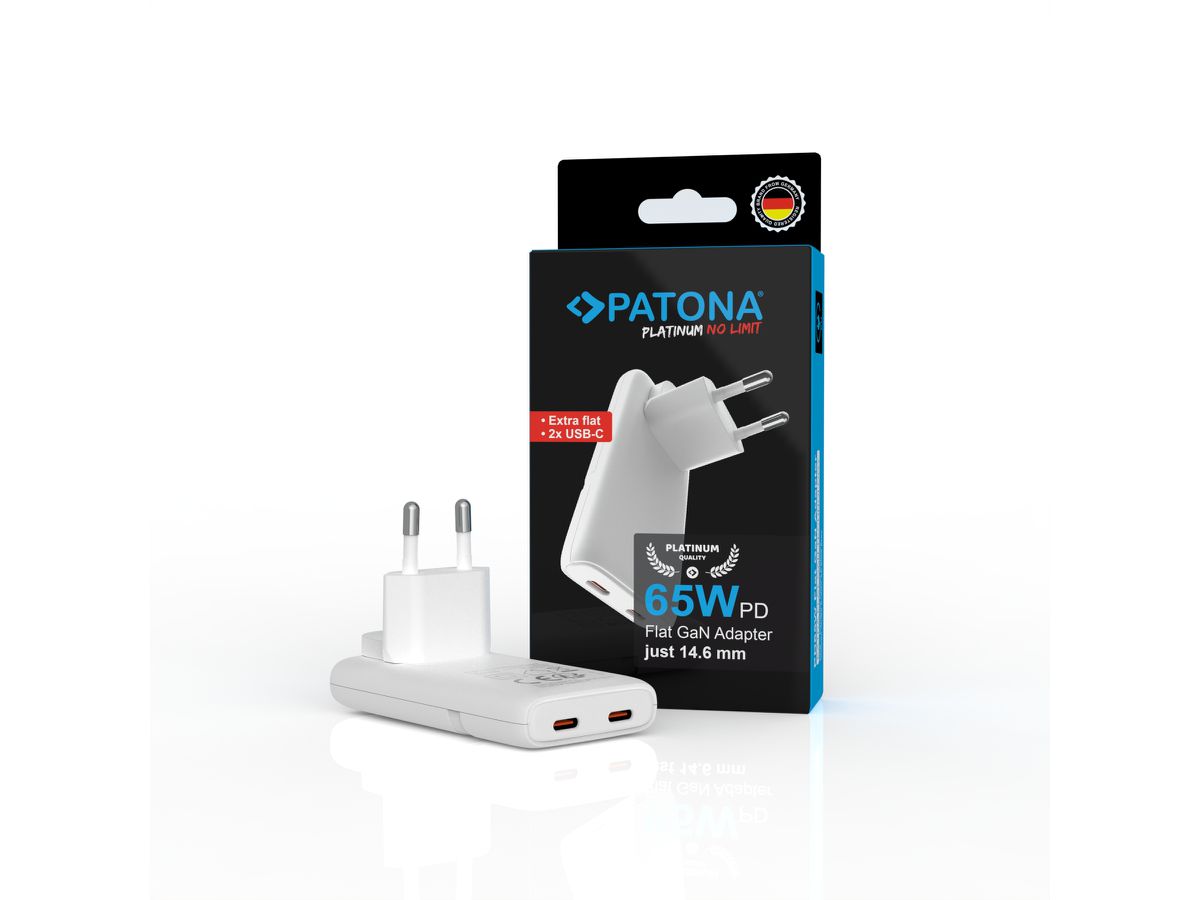 Patona GaN Flat PD 65W 2x USB-C White
