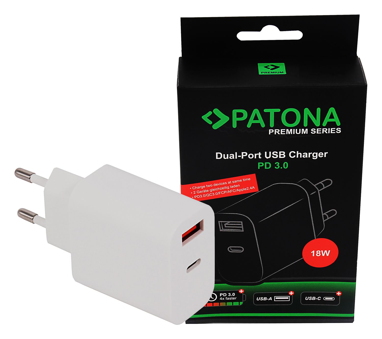 Patona Chargeur USB-C + USB-A 18W