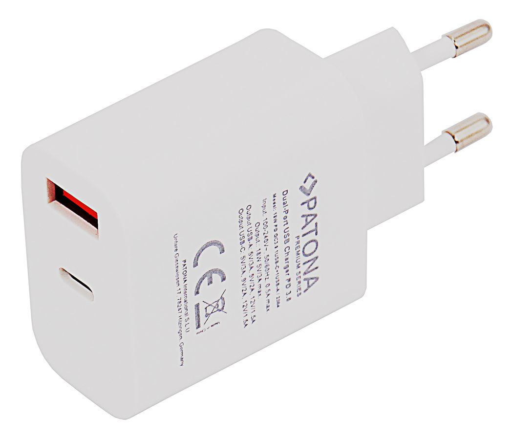 Patona Chargeur USB-C + USB-A 18W