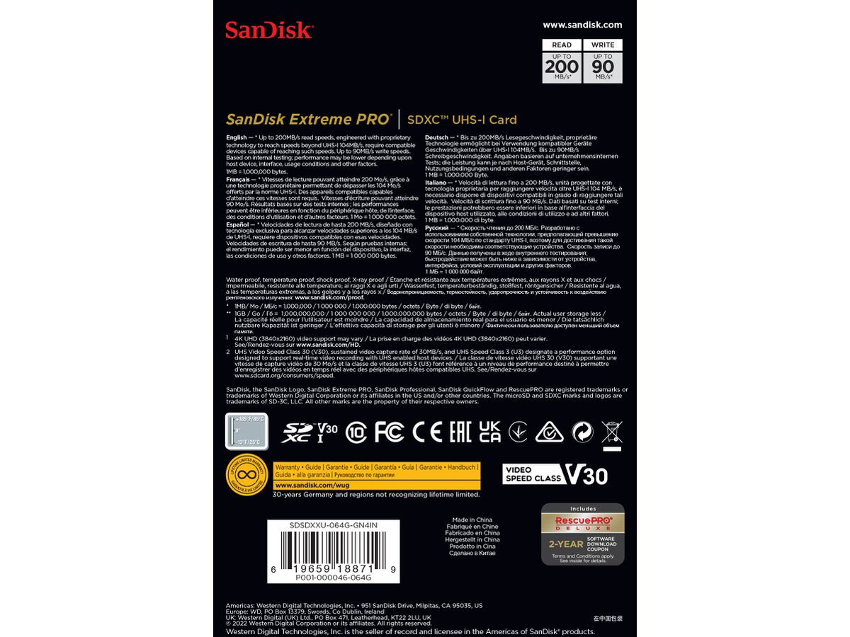 SanDisk Extreme Pro 200MB/s SDXC 64GB