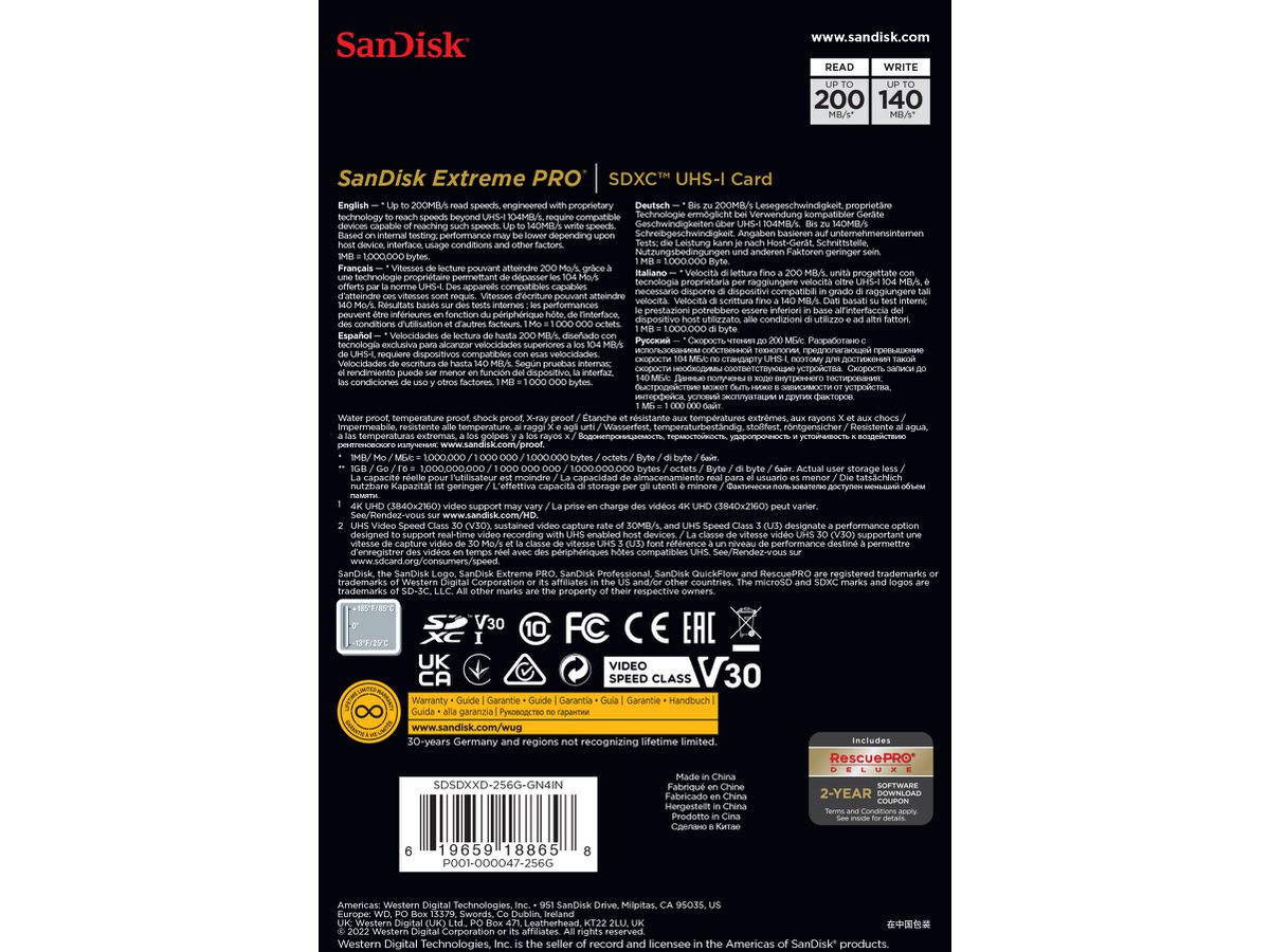 SanDisk Extreme Pro 200MB/s SDXC 256GB