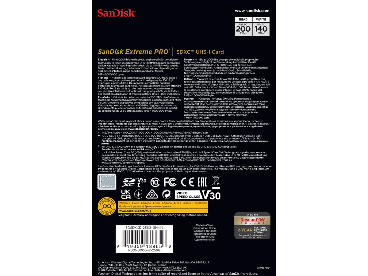 SanDisk Extreme Pro 200MB/s SDXC 256GB