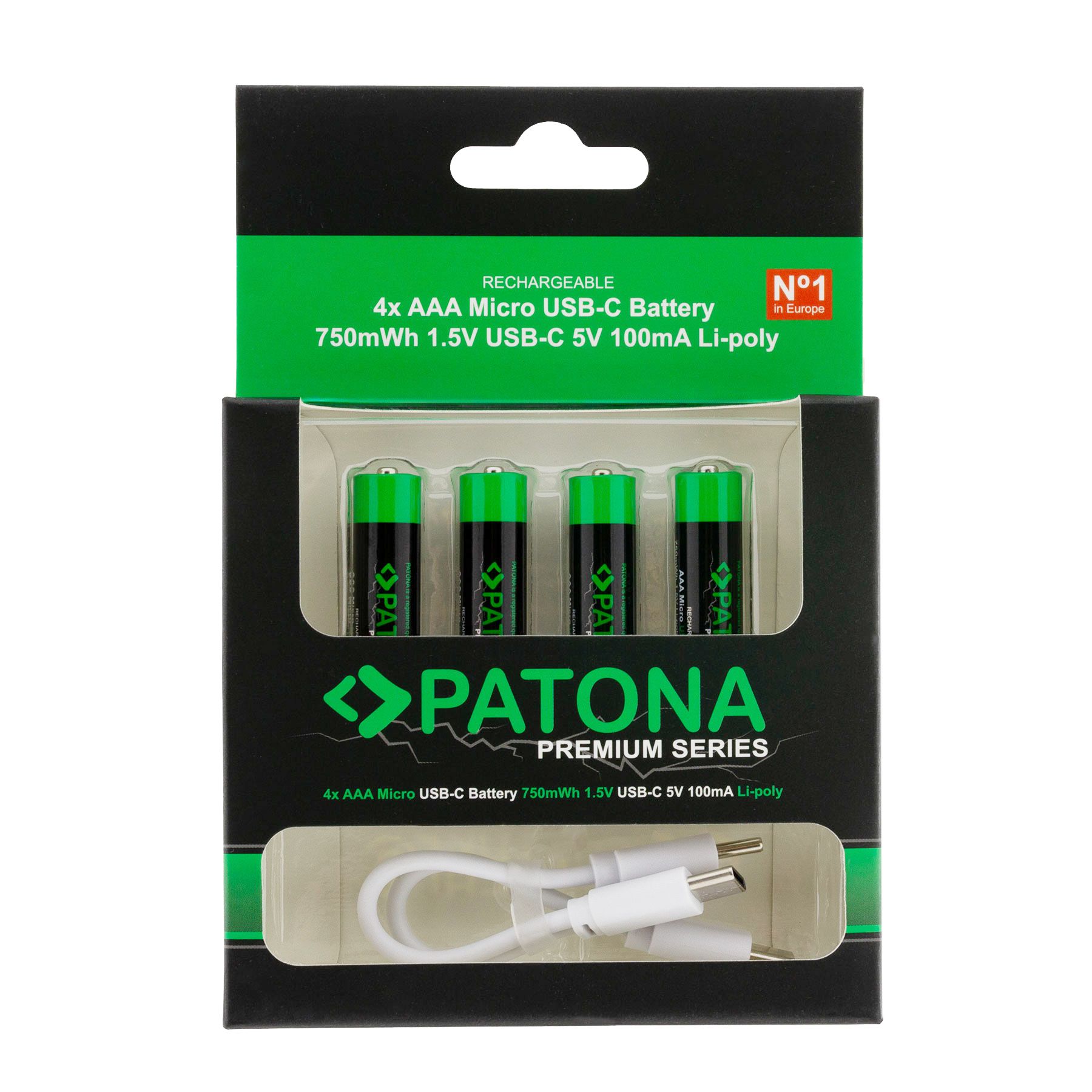 Patona Premium Akku 4x Micro AAA USB-C