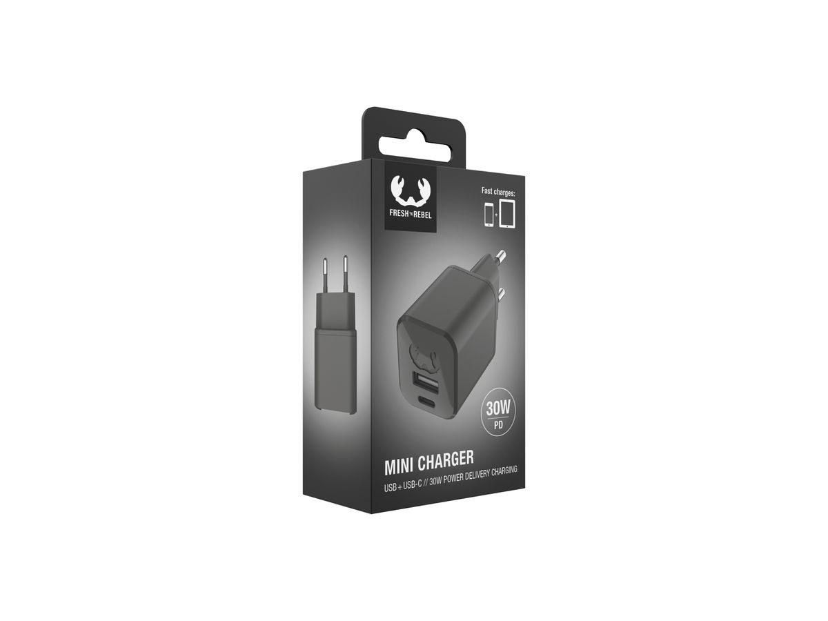 Fresh'N Rebel Mini Charger USB-C + A PD Storm Grey 30W