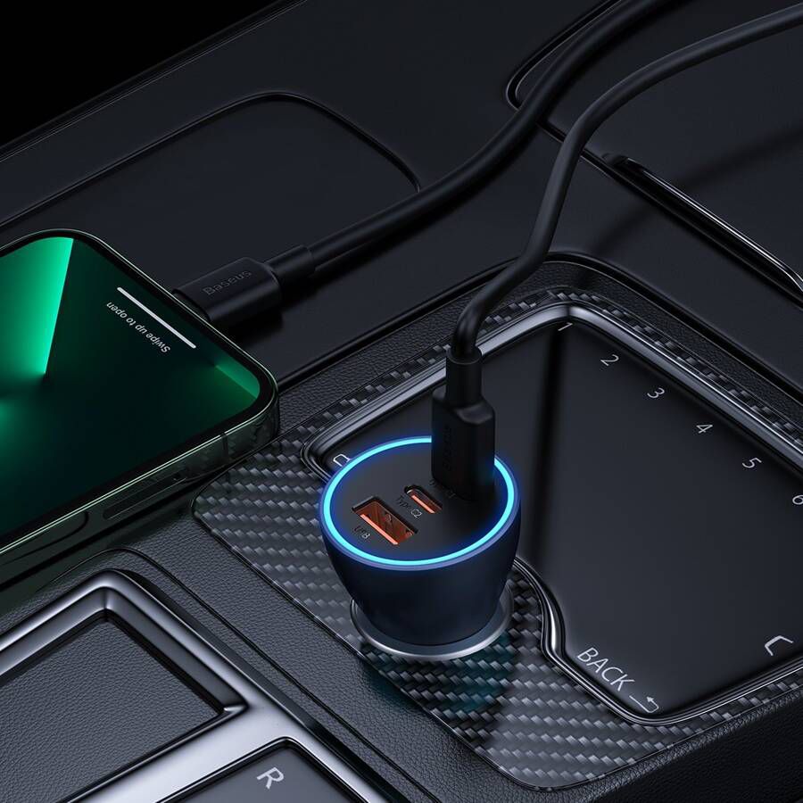 Baseus Triple Car Charger 65W Dark Gray