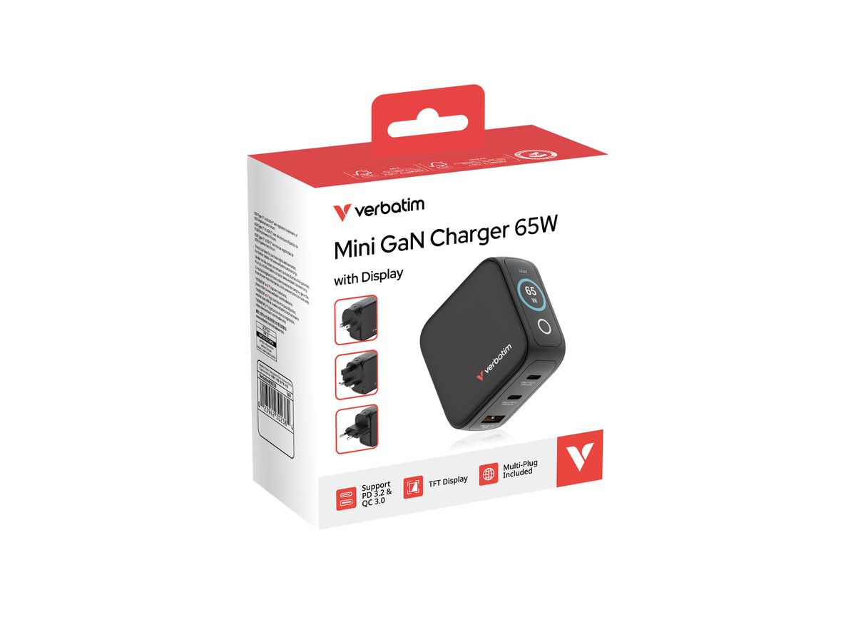 Verbatim Mini GaN Charger 65W Display