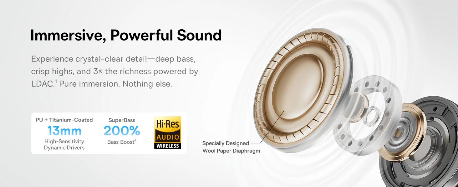 Baseus Bass BS1 NC Semi In-Ear TWS White