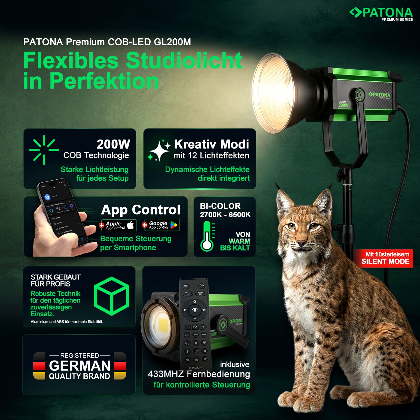 Patona Bi-Color COB LED Studiolicht 200W