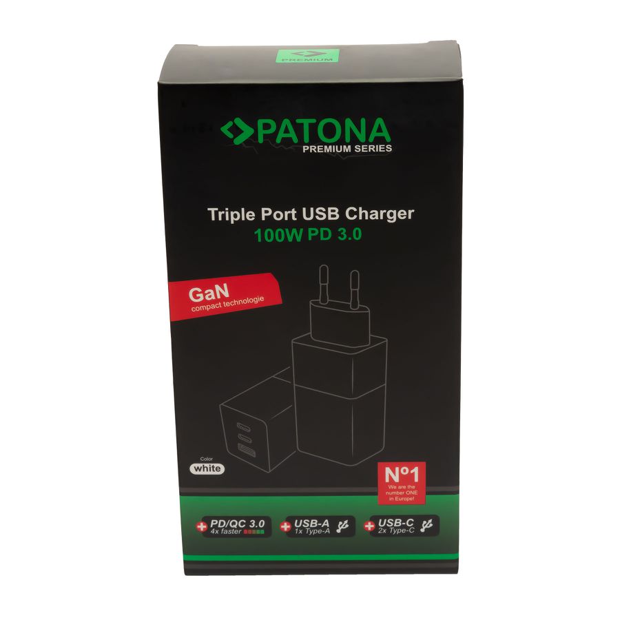 Patona GaN PD 100W 2xUSB-C 1xUSB-A white