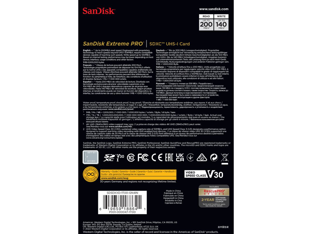 SanDisk Extreme Pro 200MB/s SDXC 1TB