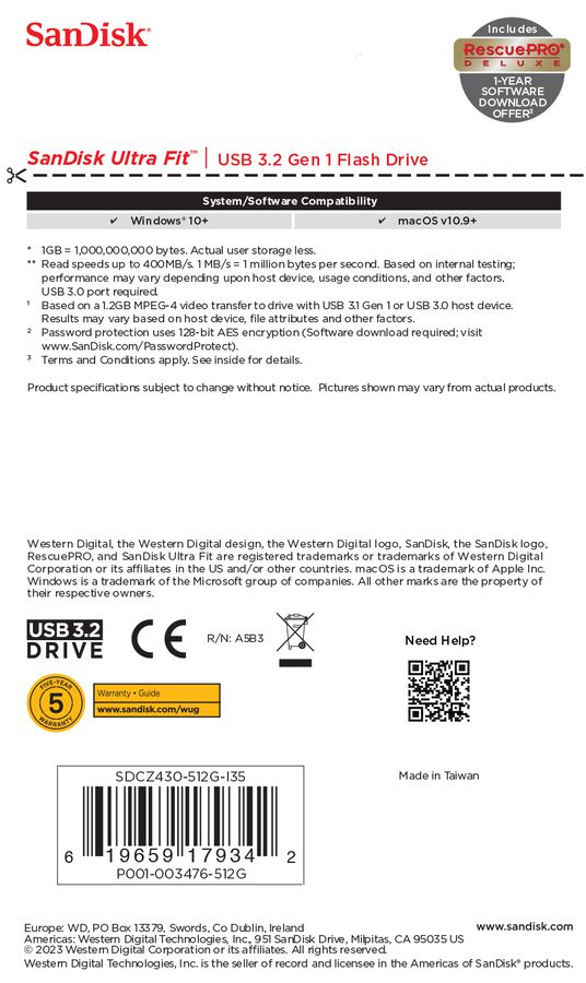 Sandisk Ultra USB 3.2 Fit 512GB 130MB/s