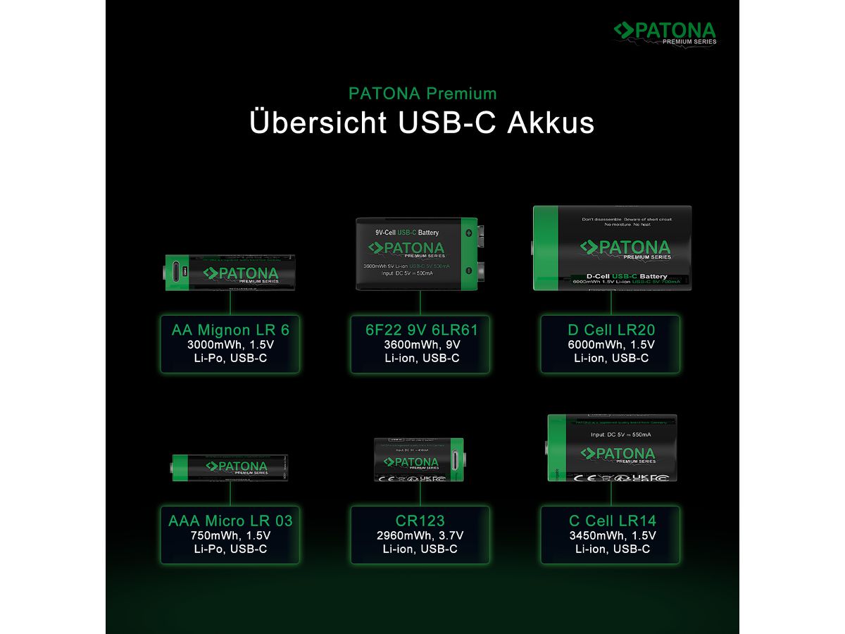 Patona Premium Akku 2x LR14 USB-C