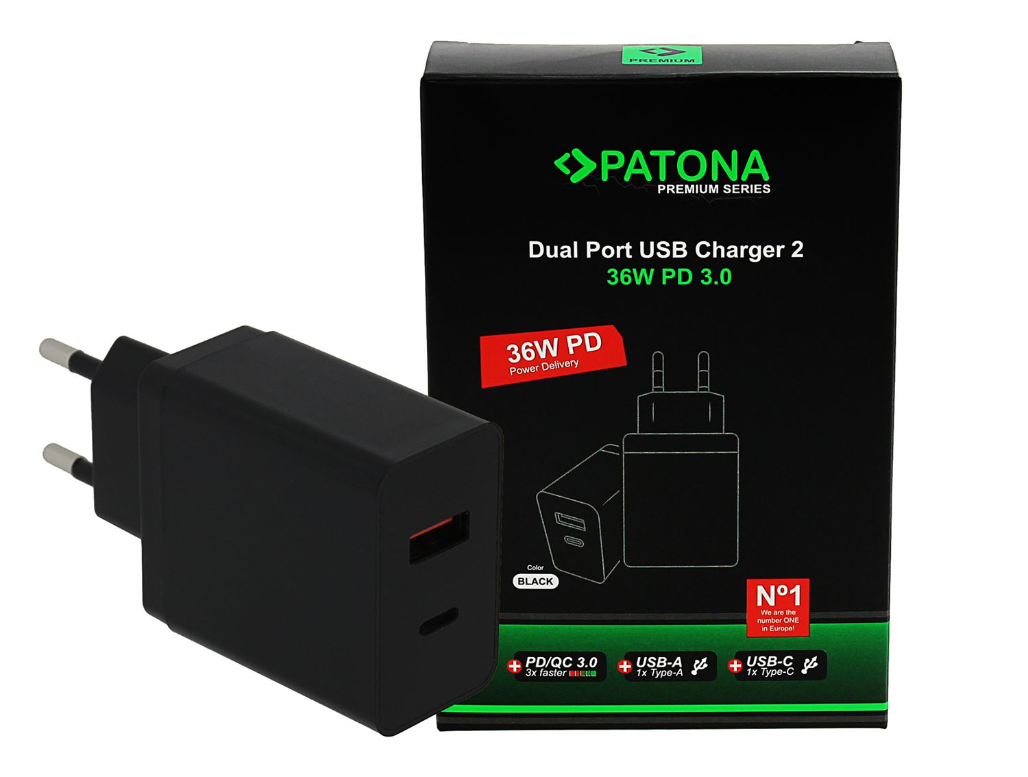 Patona GaN PD 36W USB-C + A Black