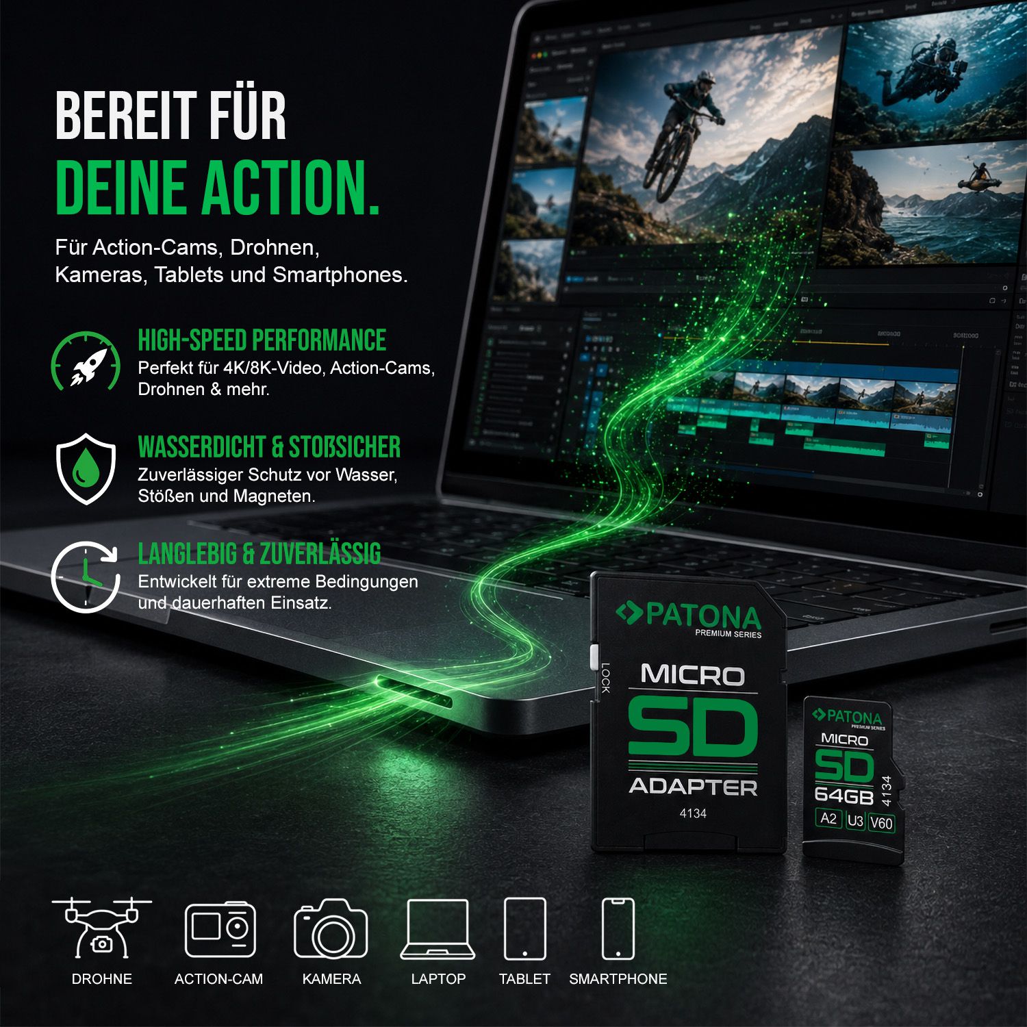 PATONA microSDXC 64GB U3 V60 + Adapter