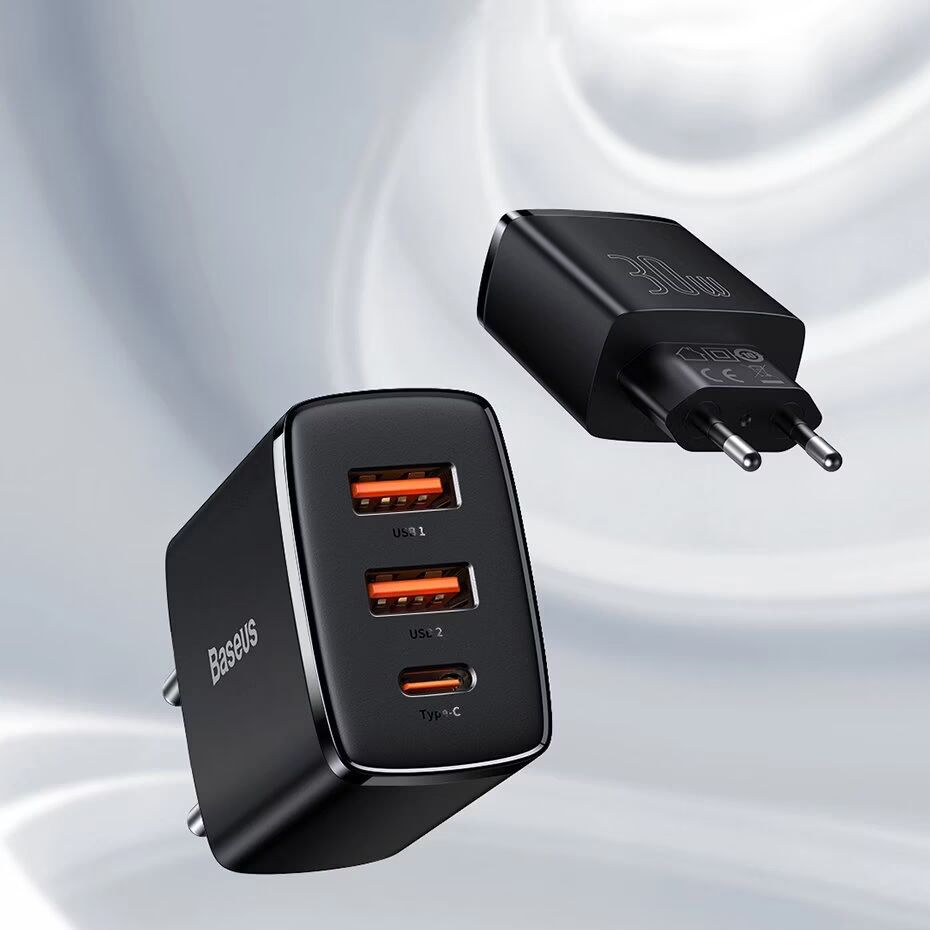 Baseus Quick Charger 3 Port 30W Black