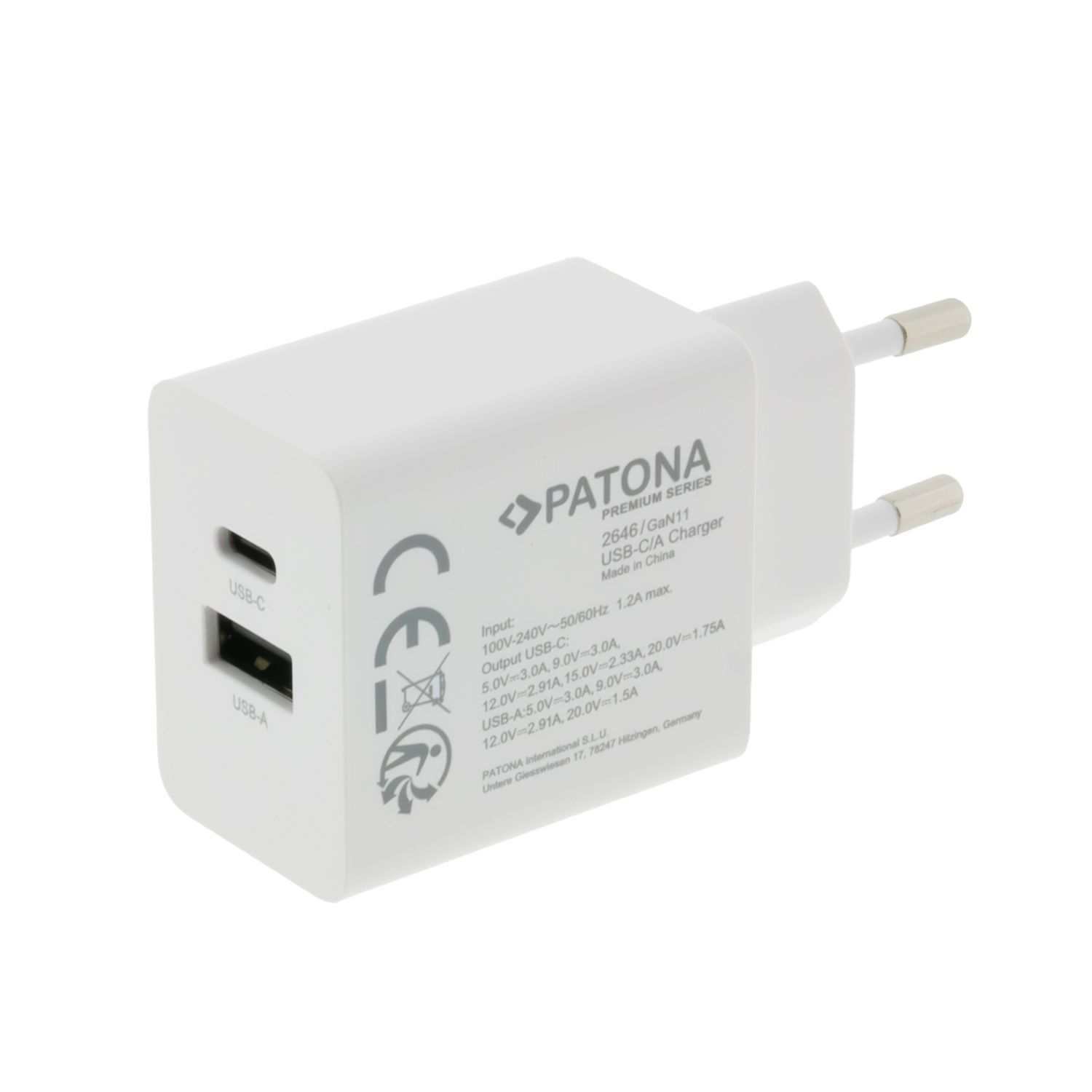 Patona GaN PD 35W USB-C USB-A white
