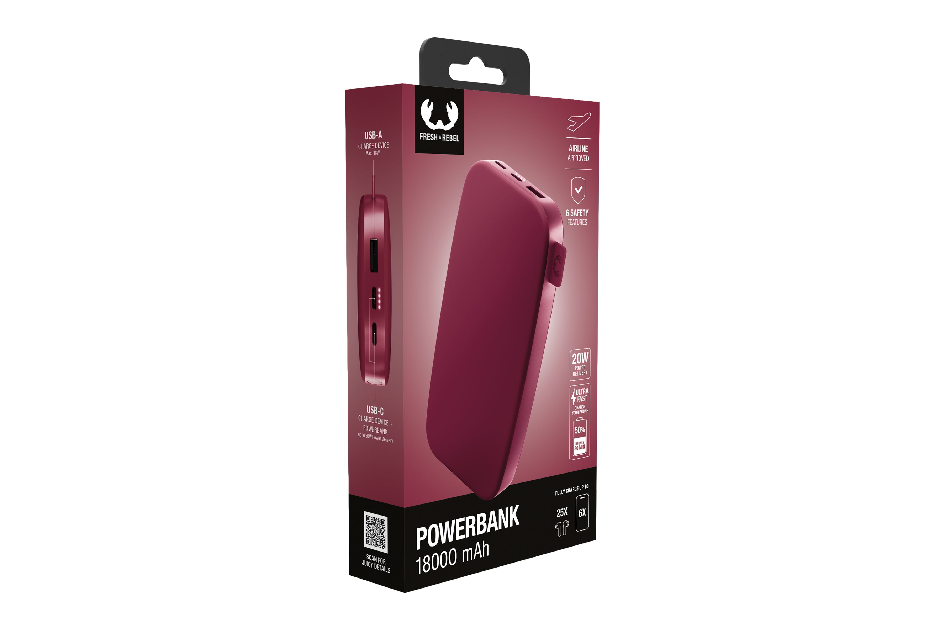 Fresh 'n Rebel Powerbank 18000 mAh Red