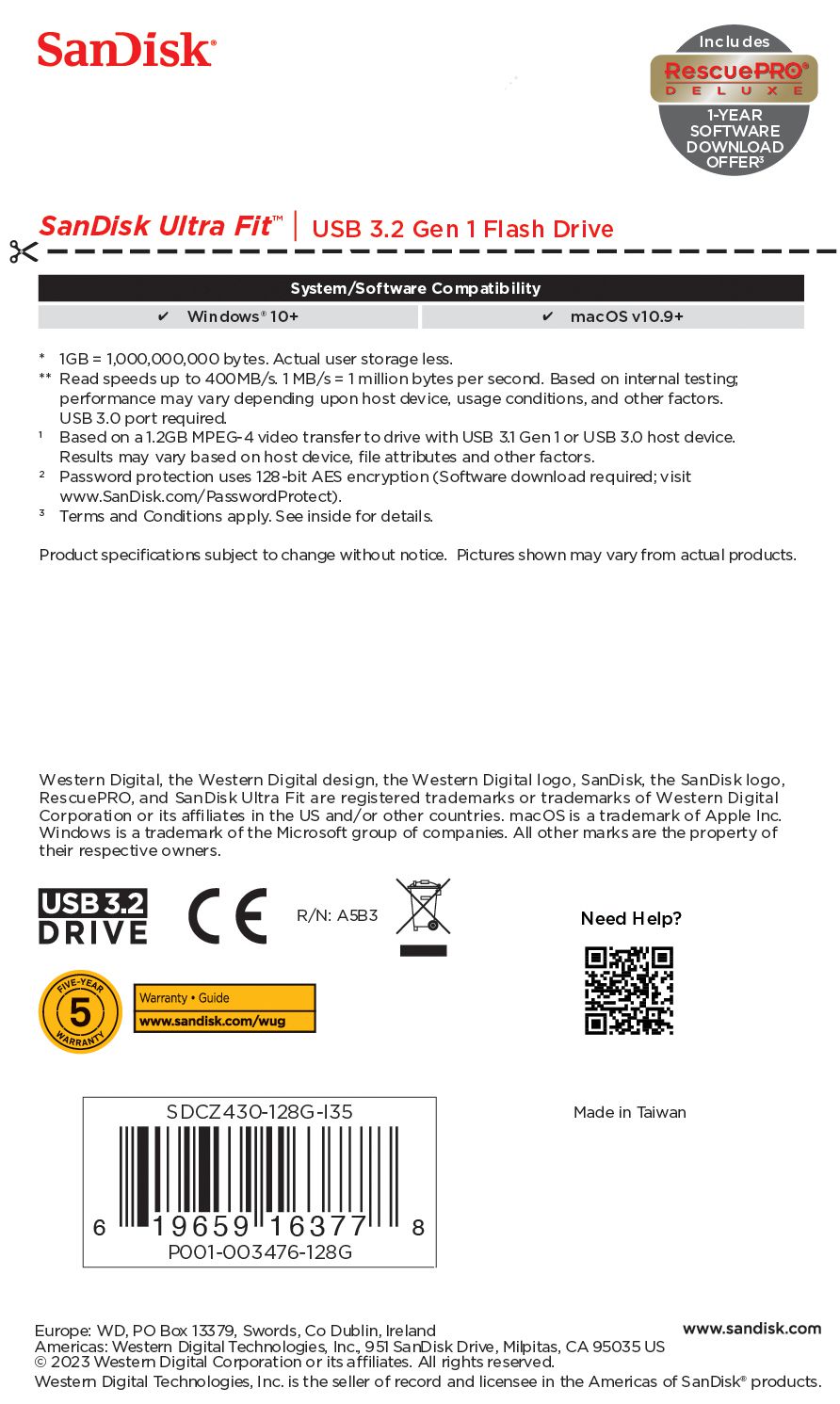 Sandisk Ultra USB 3.2 Fit 128GB 130MB/s
