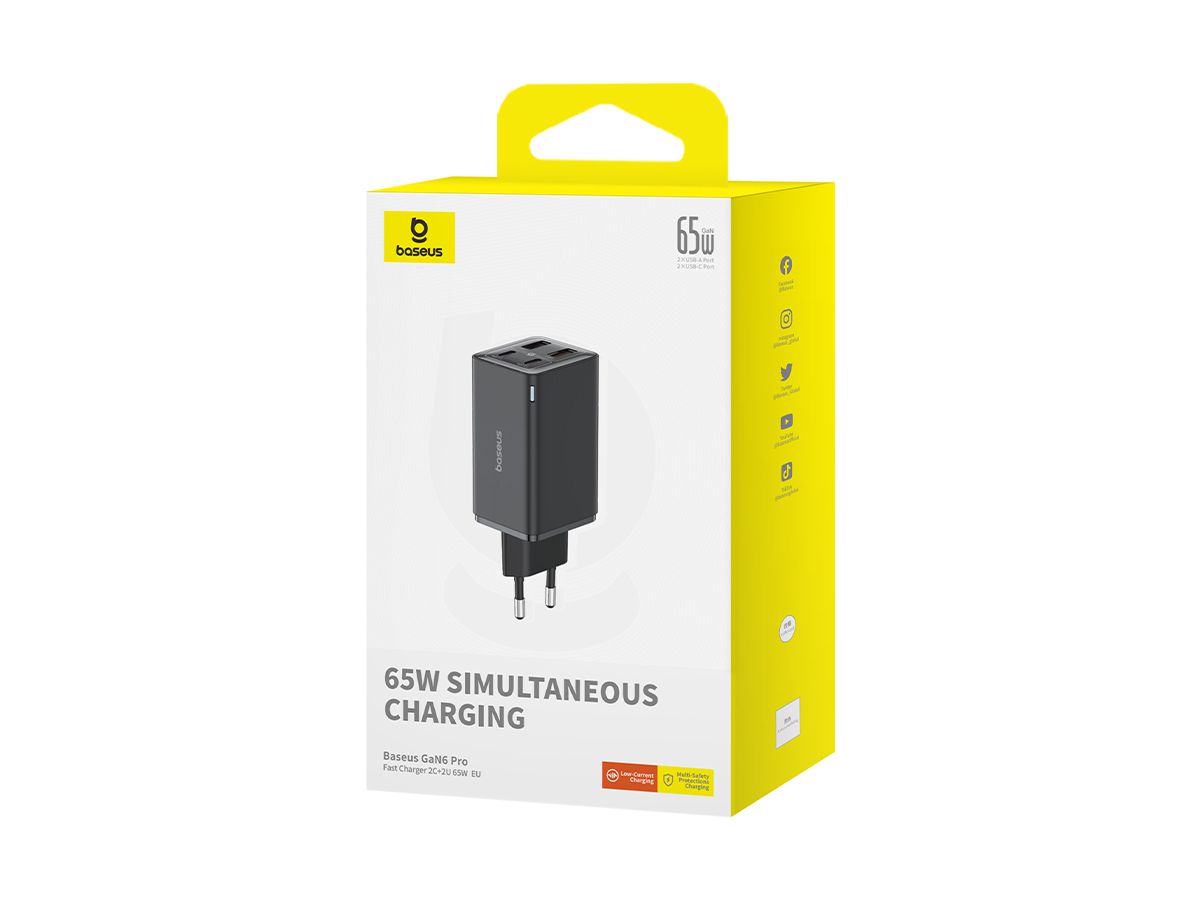 Baseus GaN6 Pro 4 Port Charger 65W Black