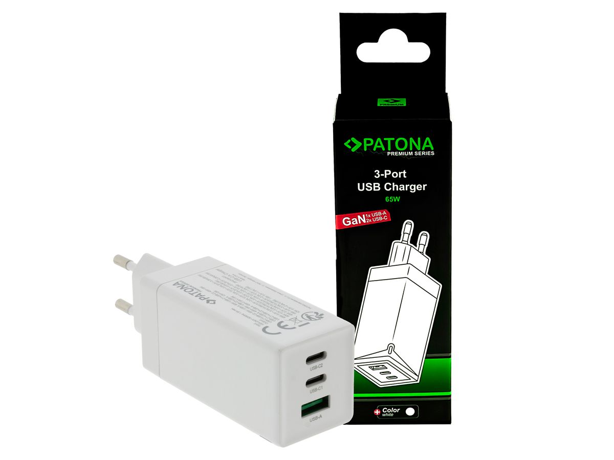 Patona GaN PD 65W 2xUSB-C + USB-A white