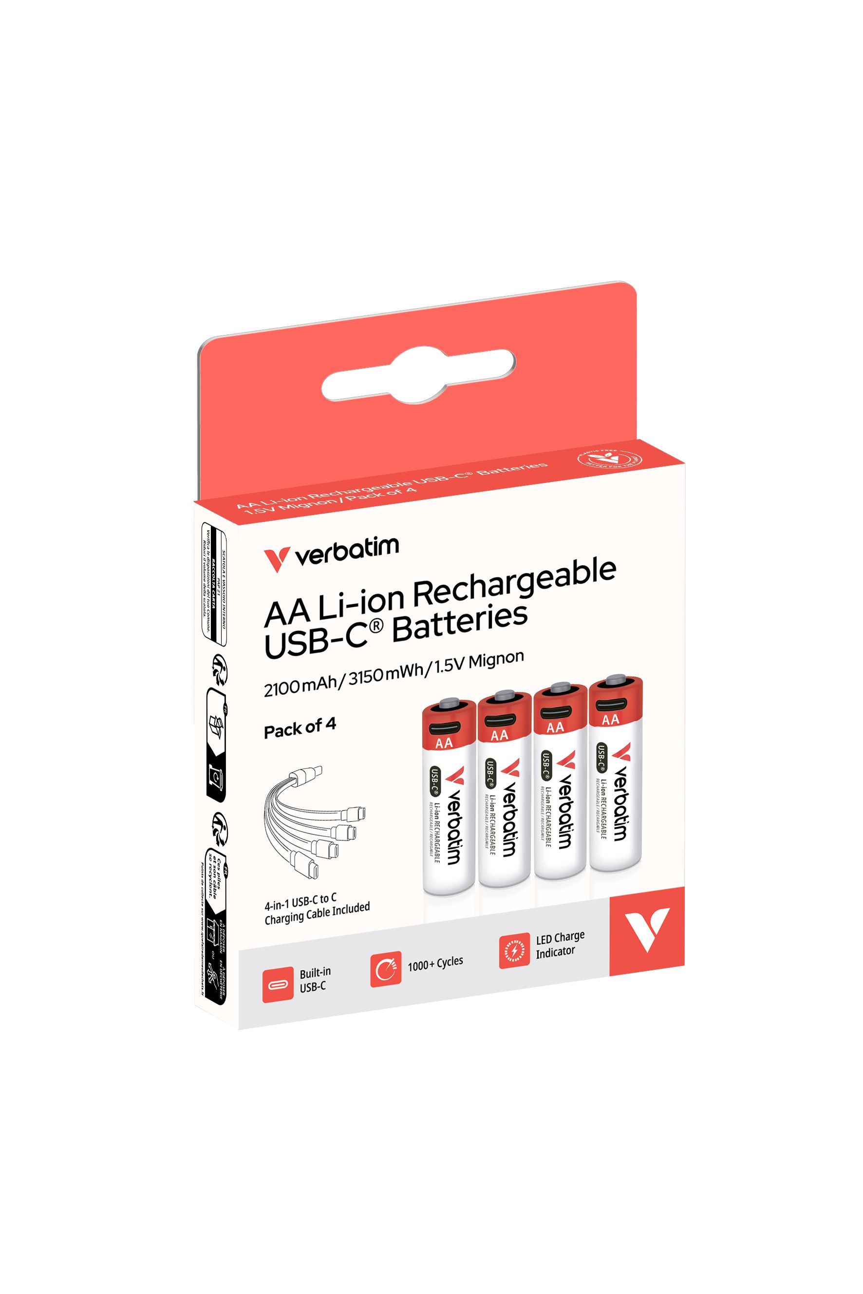 Verbatim Akku AA 2100mAh 4-Pack USB-C