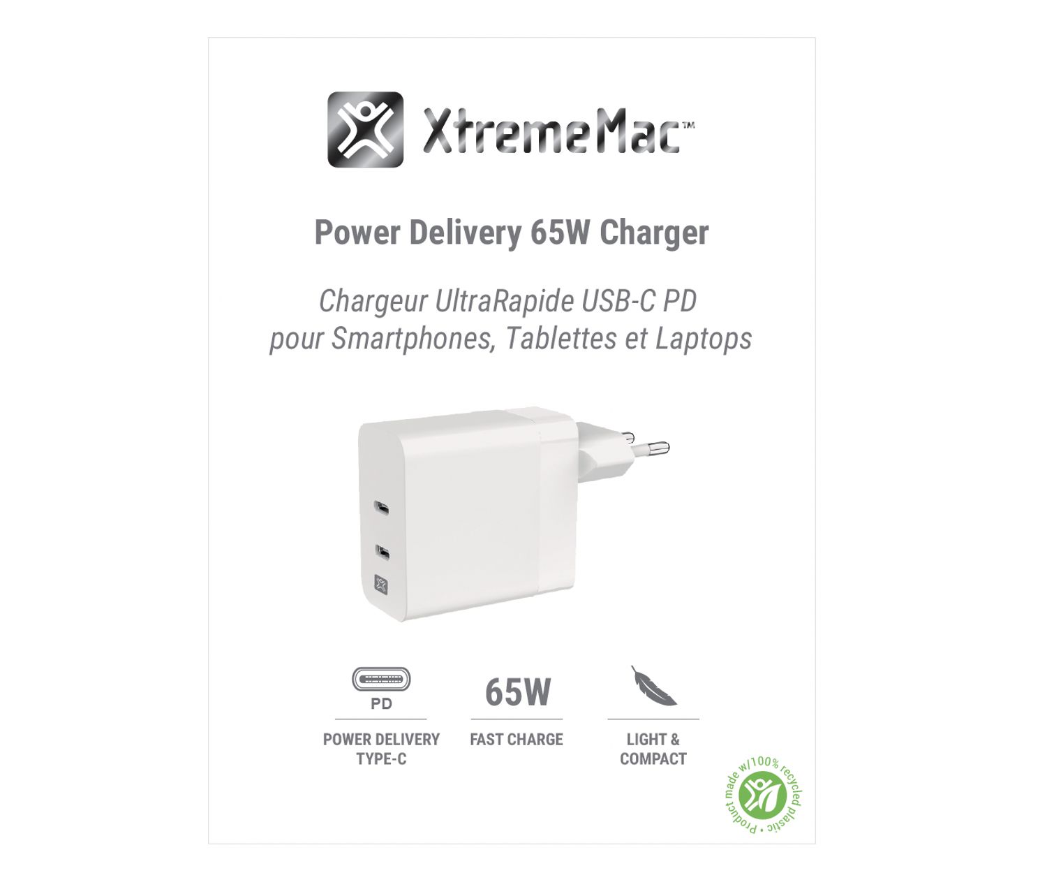 XtremeMac Wall Charger 65W 2xUSB-C