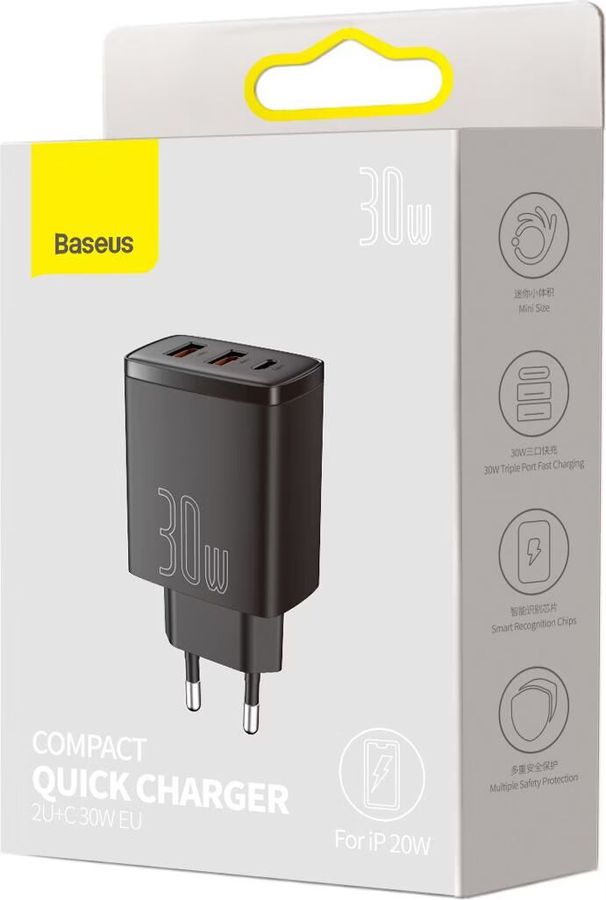 Baseus Quick Charger 3 Port 30W Black