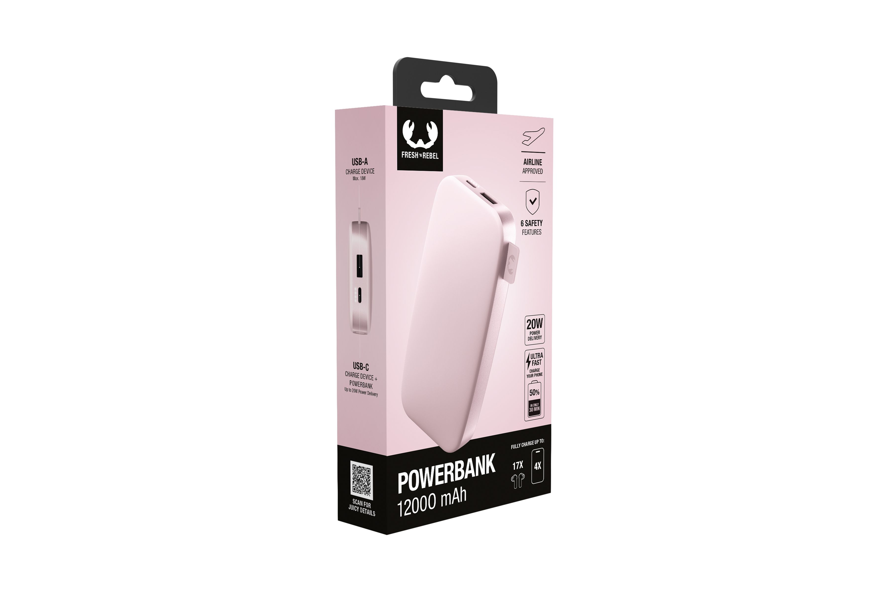 Fresh 'n Rebel Powerbank 12000 mAh Pink