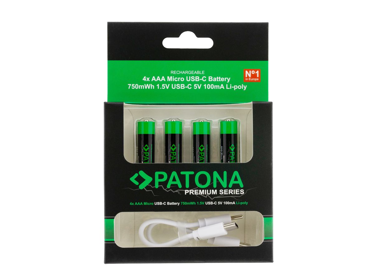 Patona Premium Akku 4x Micro AAA USB-C