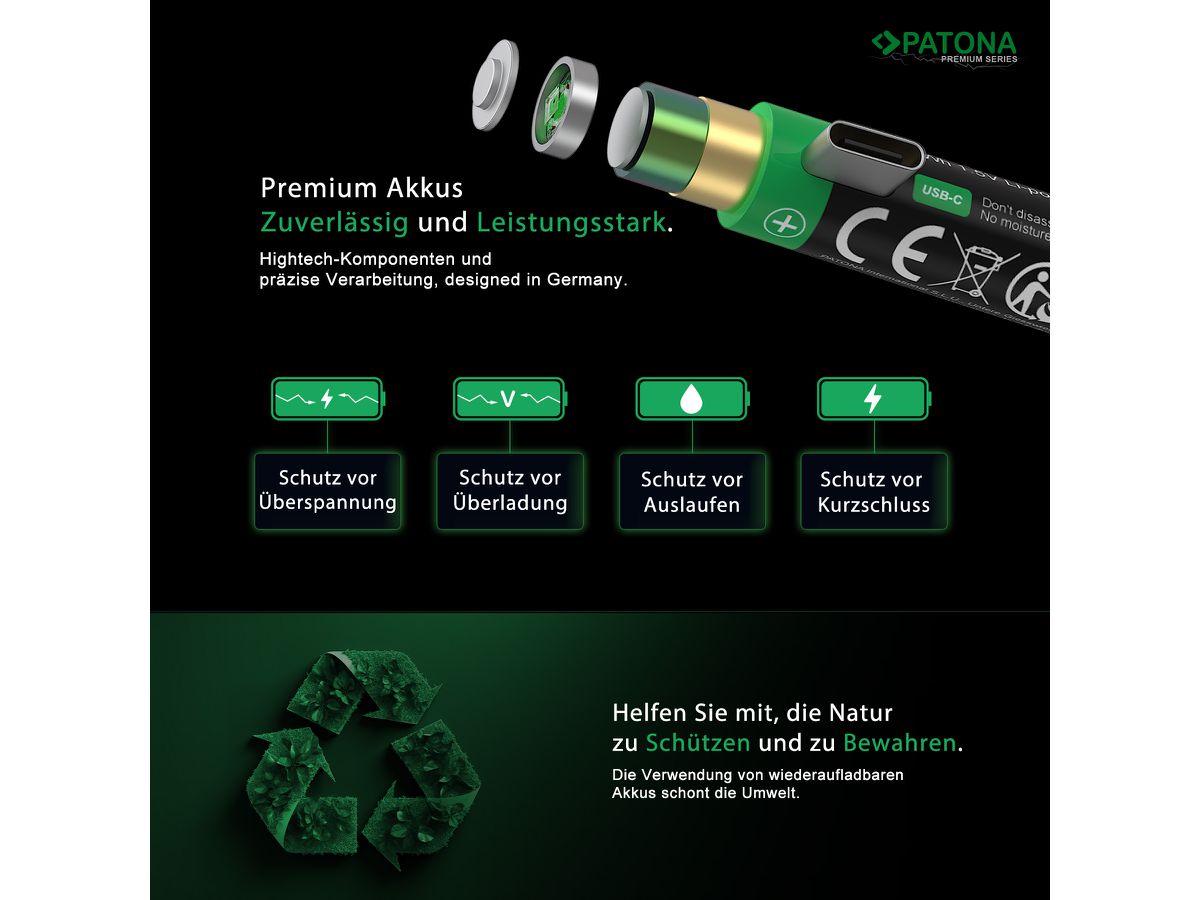 Patona Premium Akku 2x LR14 USB-C