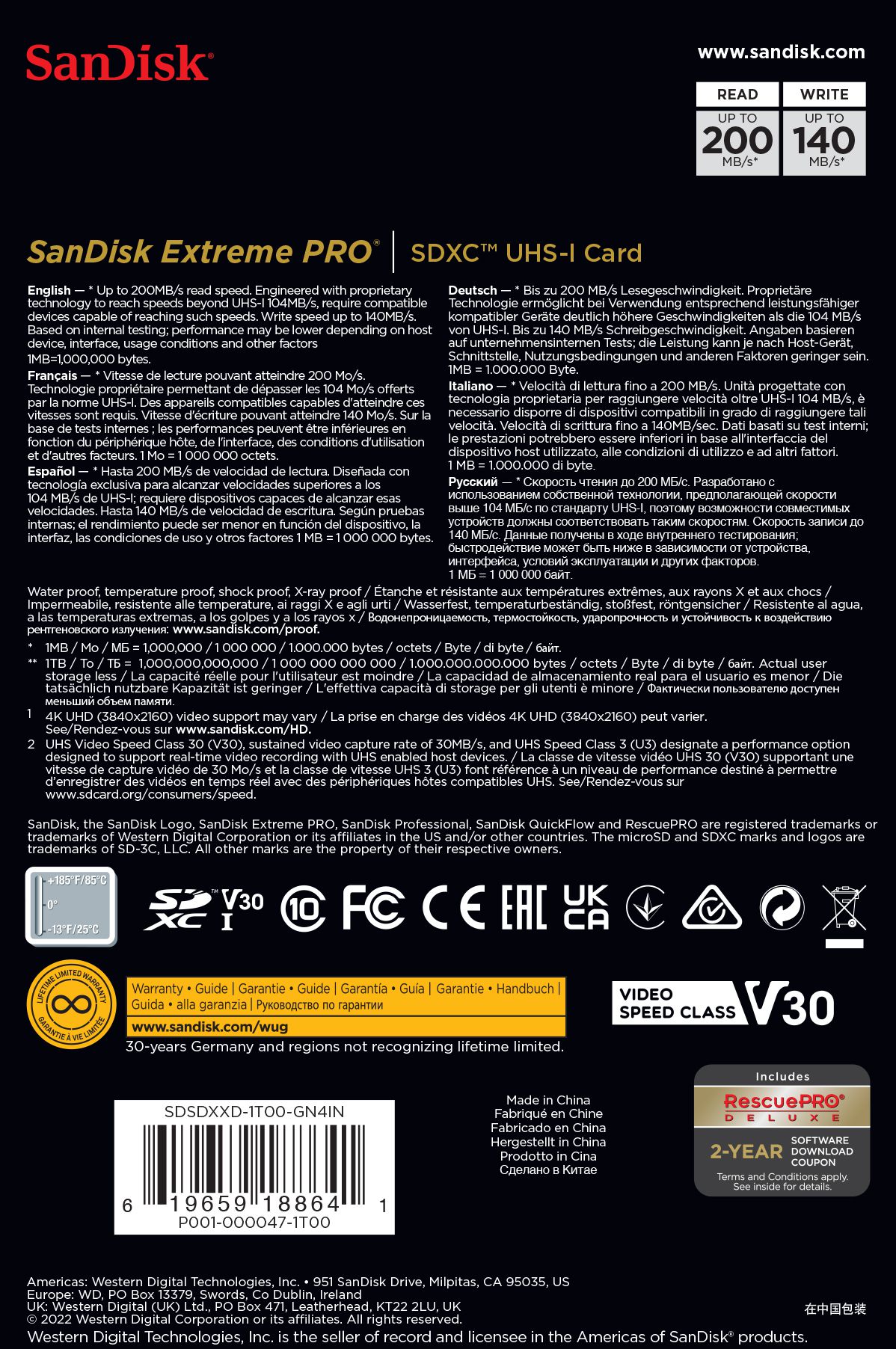 SanDisk Extreme Pro 200MB/s SDXC 1TB
