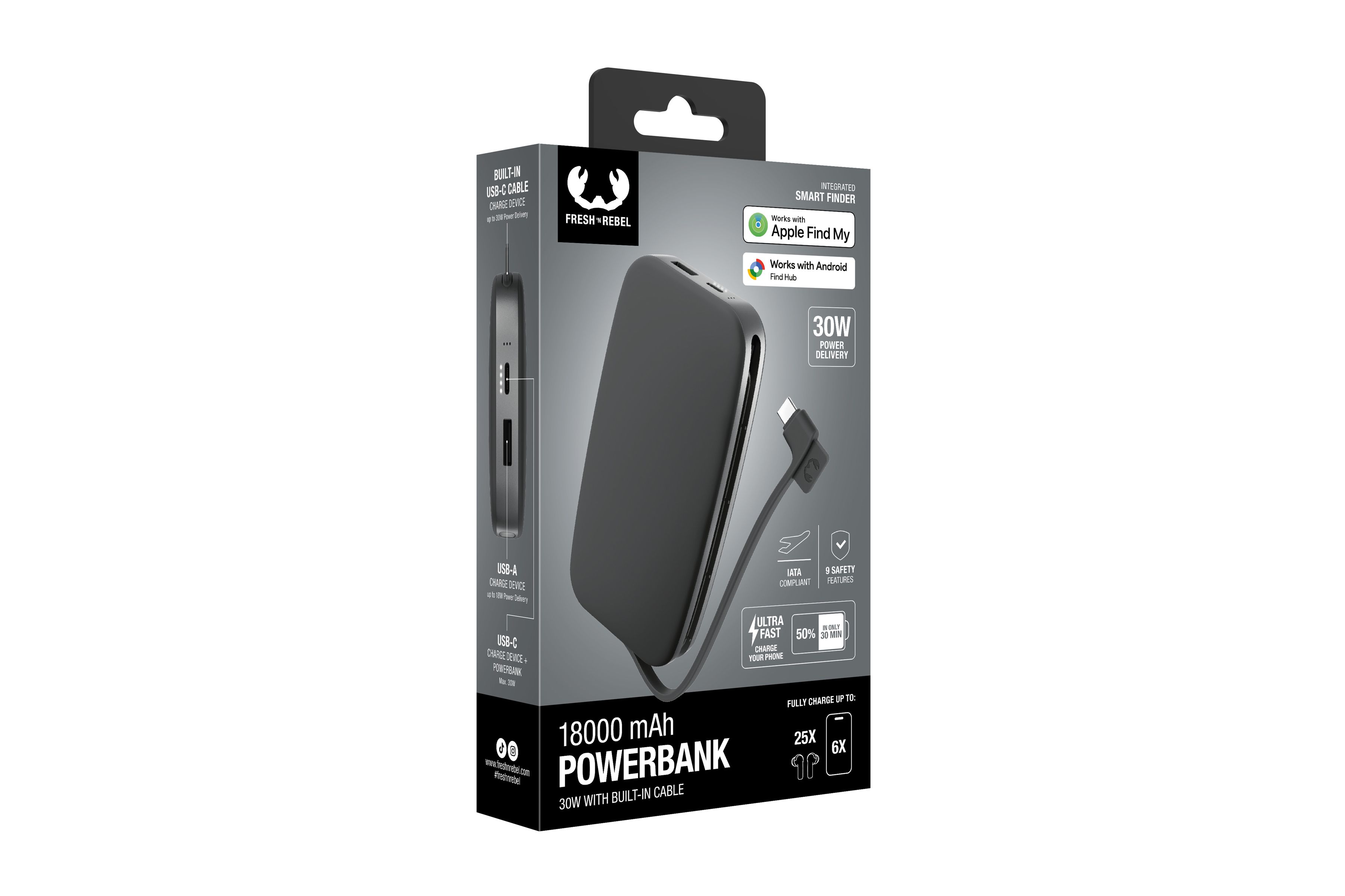 Fresh 'n Rebel Powerbank 18000 mAh Grey