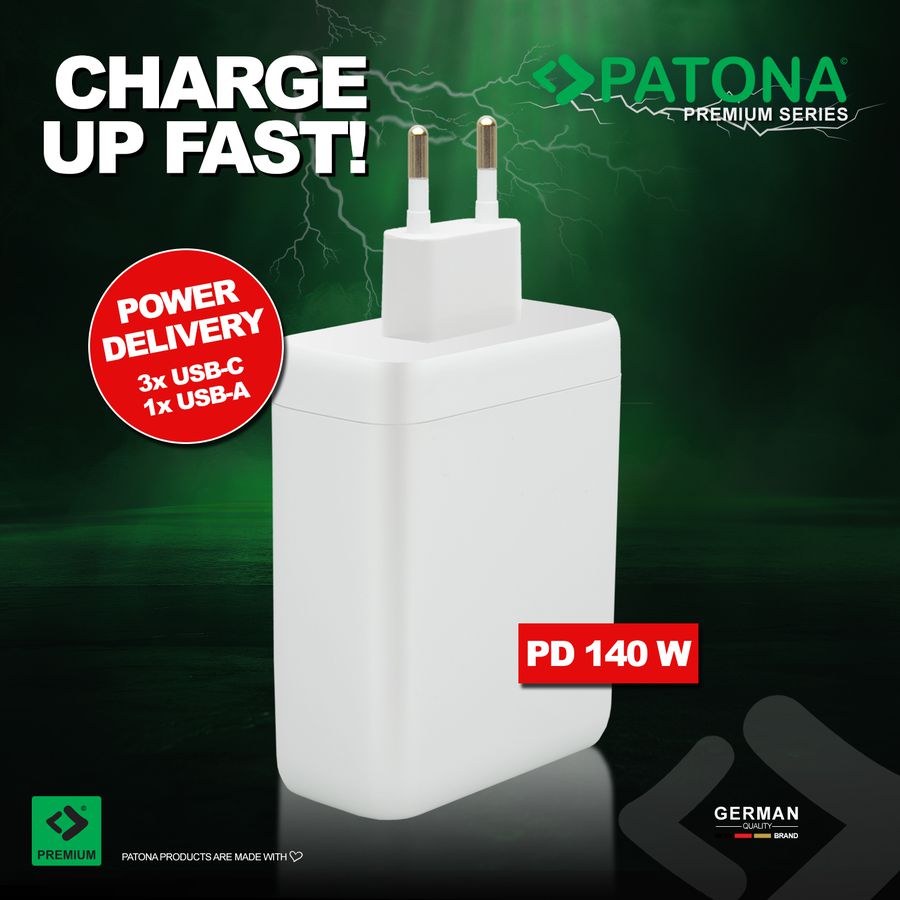 Patona GaN PD 140W 3xUSB-C 1xUSB-A white