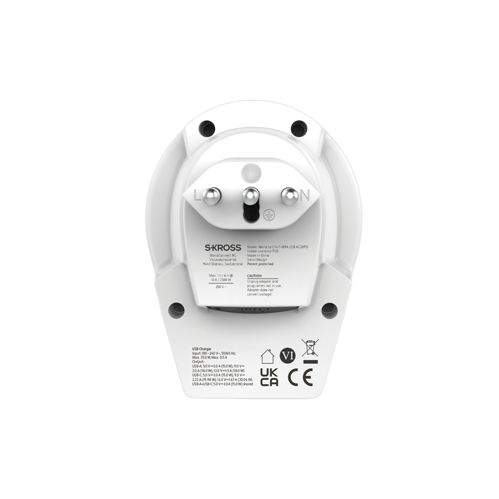 Skross World to CH/IT/BRA USB AC20PD