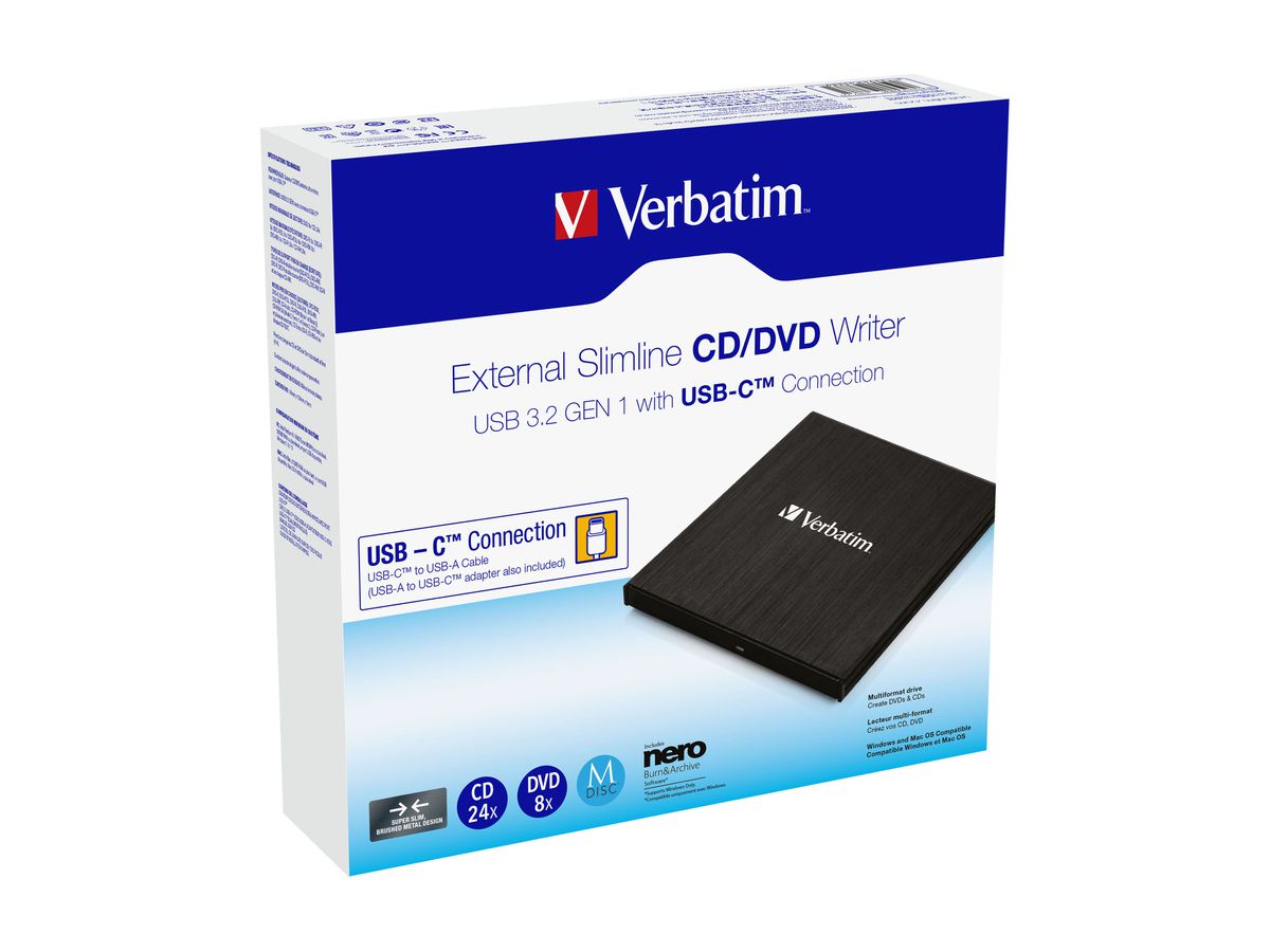 Verbatim Slimline CD/DVD Writer USB-C