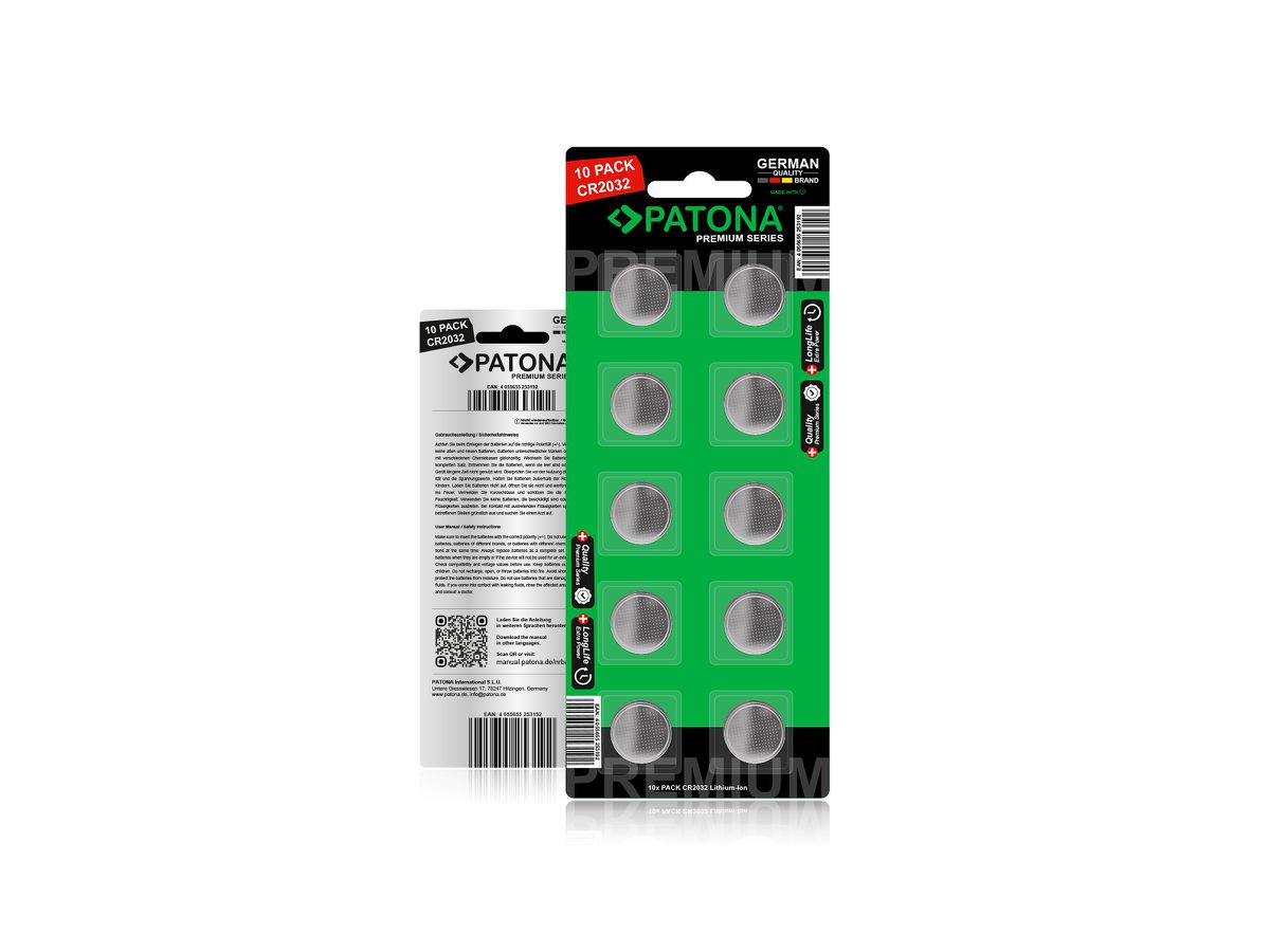 Patona 10 Stück CR2032 Alkaline Batterie